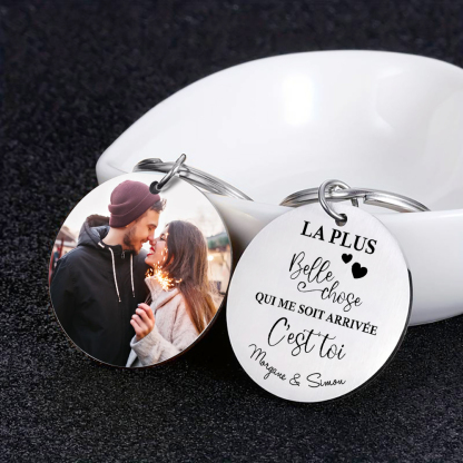 Porte-Clés 2 Prénoms et 1 Photo Personnalisés pour Couple