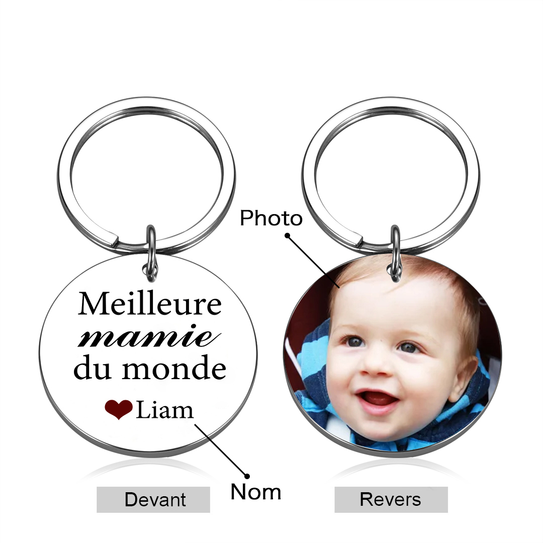 Porte-Clés 1 Prénom et Photo Personnalisés pour Mamie