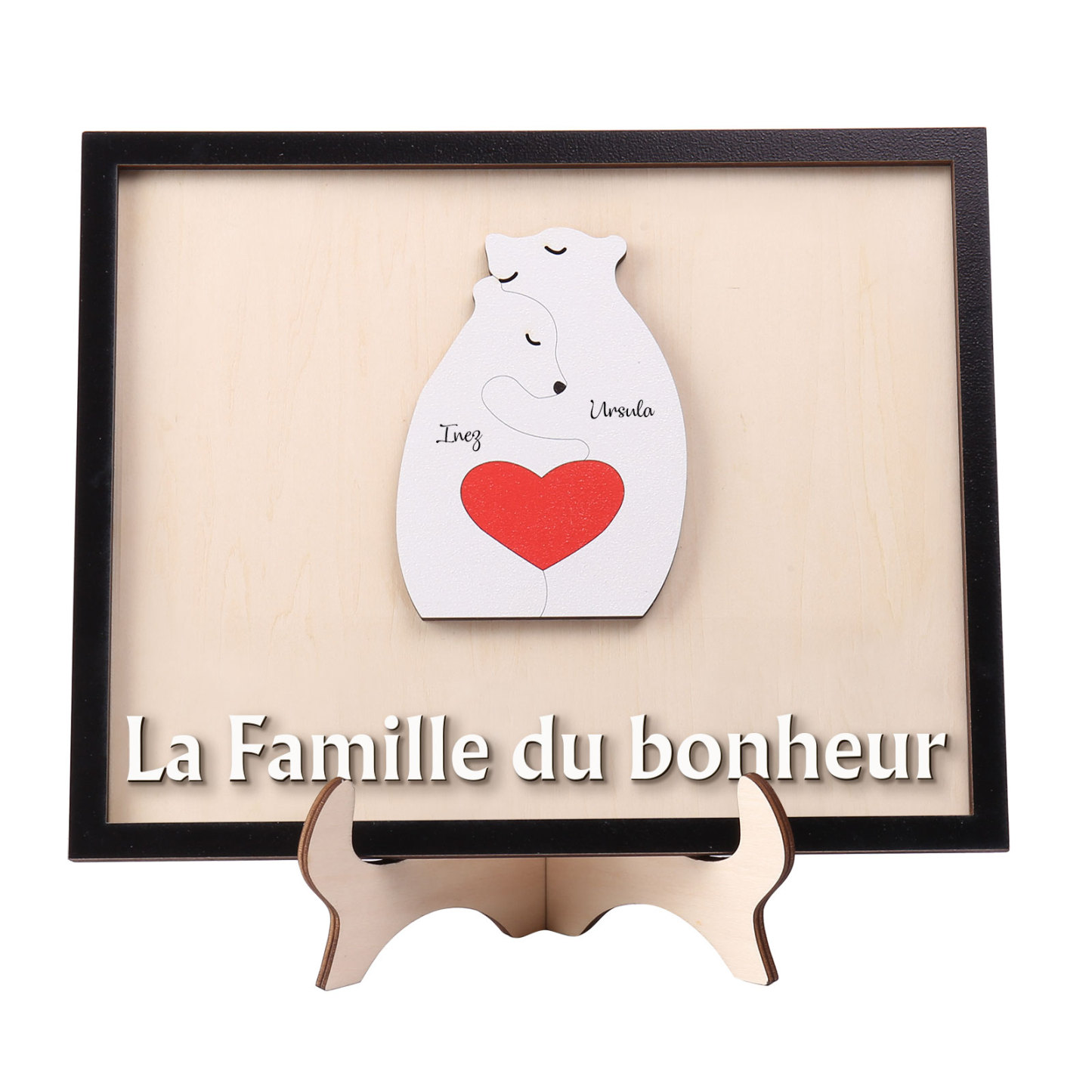 À ma Famille - Décoration en bois Ours 2 Prénoms Personnalisés Ornement pour Famille