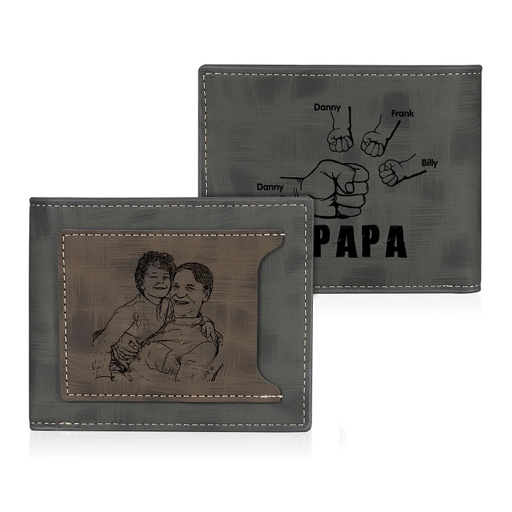 À mon Papa - Portefeuille Poings 4 Prénoms Personnalisés avec Photo Classique Homme Porte-Monnaie Carte