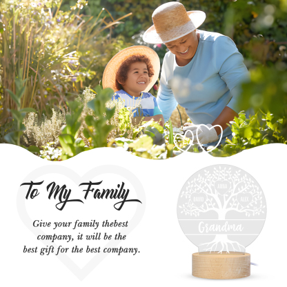 À ma Mamie/Maman - Lampe de chevet Arbre de vie LED Lumières 4 Prénoms Personnalisés pour Famille
