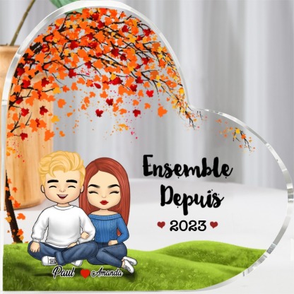 Plaque Acrylique en Forme de Cœur 2 Prénoms Personnalisés avec Année pour Couple