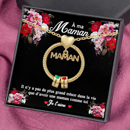 À ma Maman - Collier Pendentif 2 Prénoms Personnalisés avec Pierre de naissance