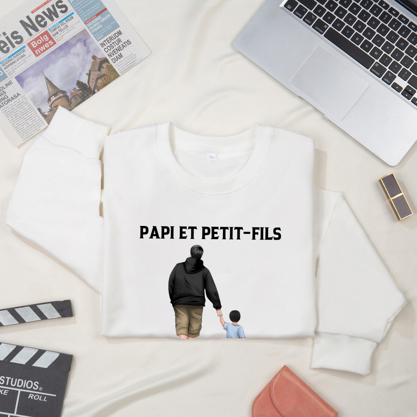 À mon Papi - Sweat-Shirt Papi et Petit-Fils 2 Prénoms Personnalisés