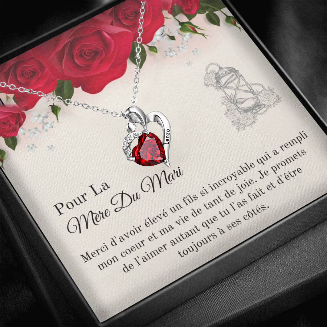 Pour La Mère du  Mari-Collier coeur 1 Prénoms Personnalisés avec pierre de naissance