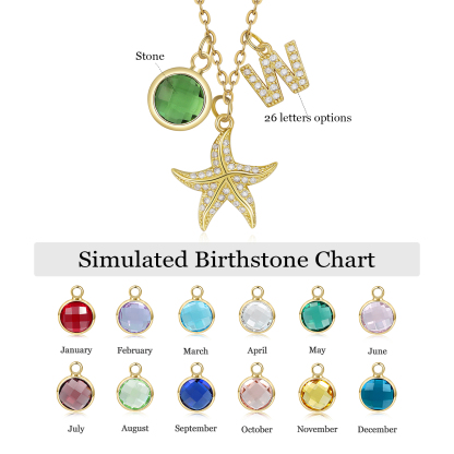 Collier Enfants Bébé Collier Étoile de mer 1 Pierre de Naissance et 1 Lettre pour Fille Filleule