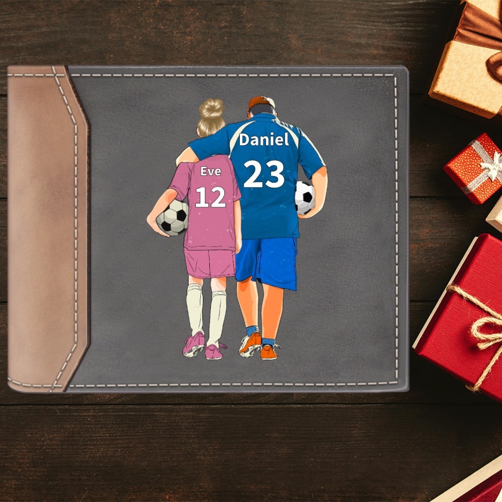 À Papa - Portefeuille Homme 2 Prénoms Personnalisés Avec Image d'un Père et son enfant Porte-Monnaie en Cuir Pour Papa | Jessemade