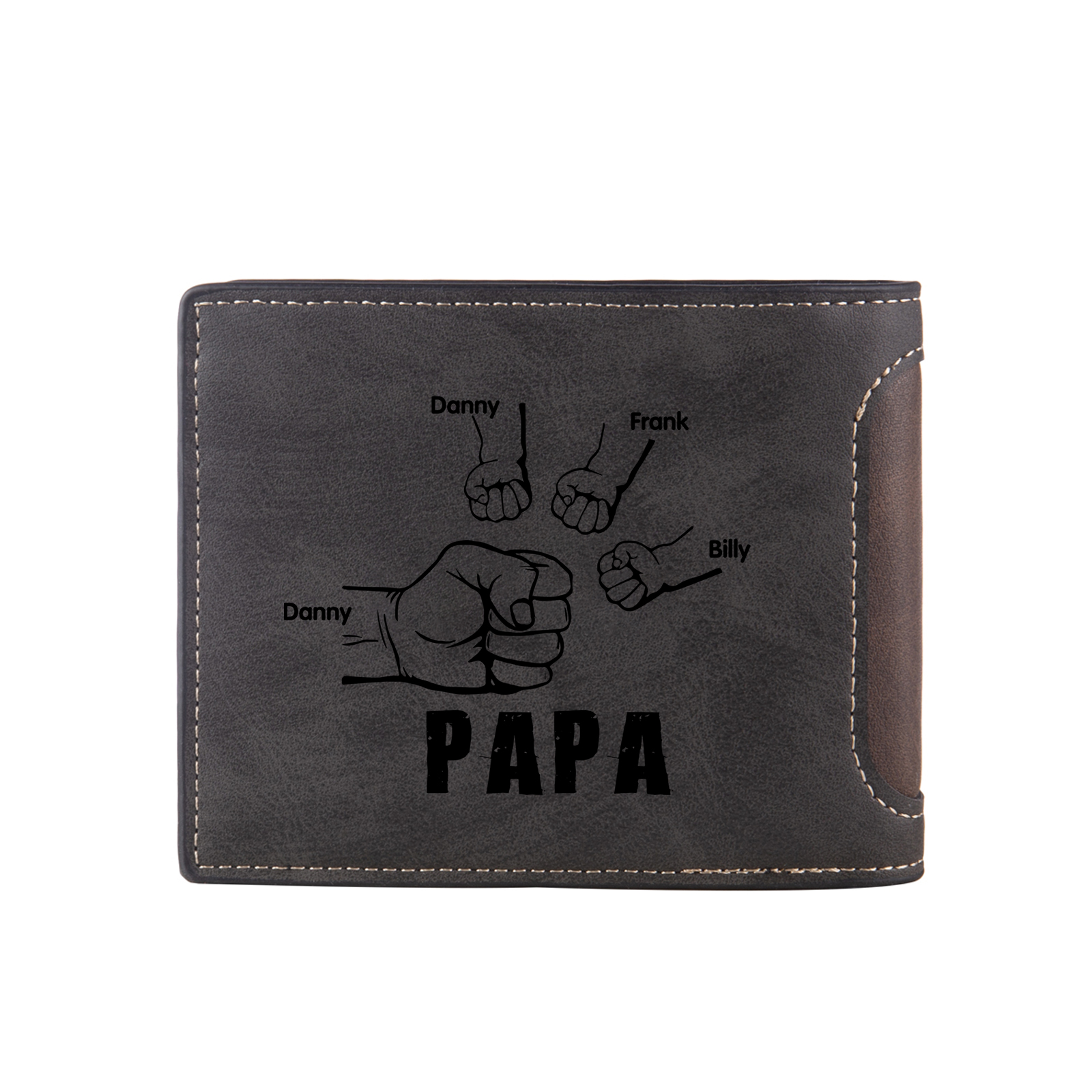 À mon Papa - Portefeuille Poings 4 Prénoms Personnalisés avec Photo Classique Homme Porte-Monnaie Carte