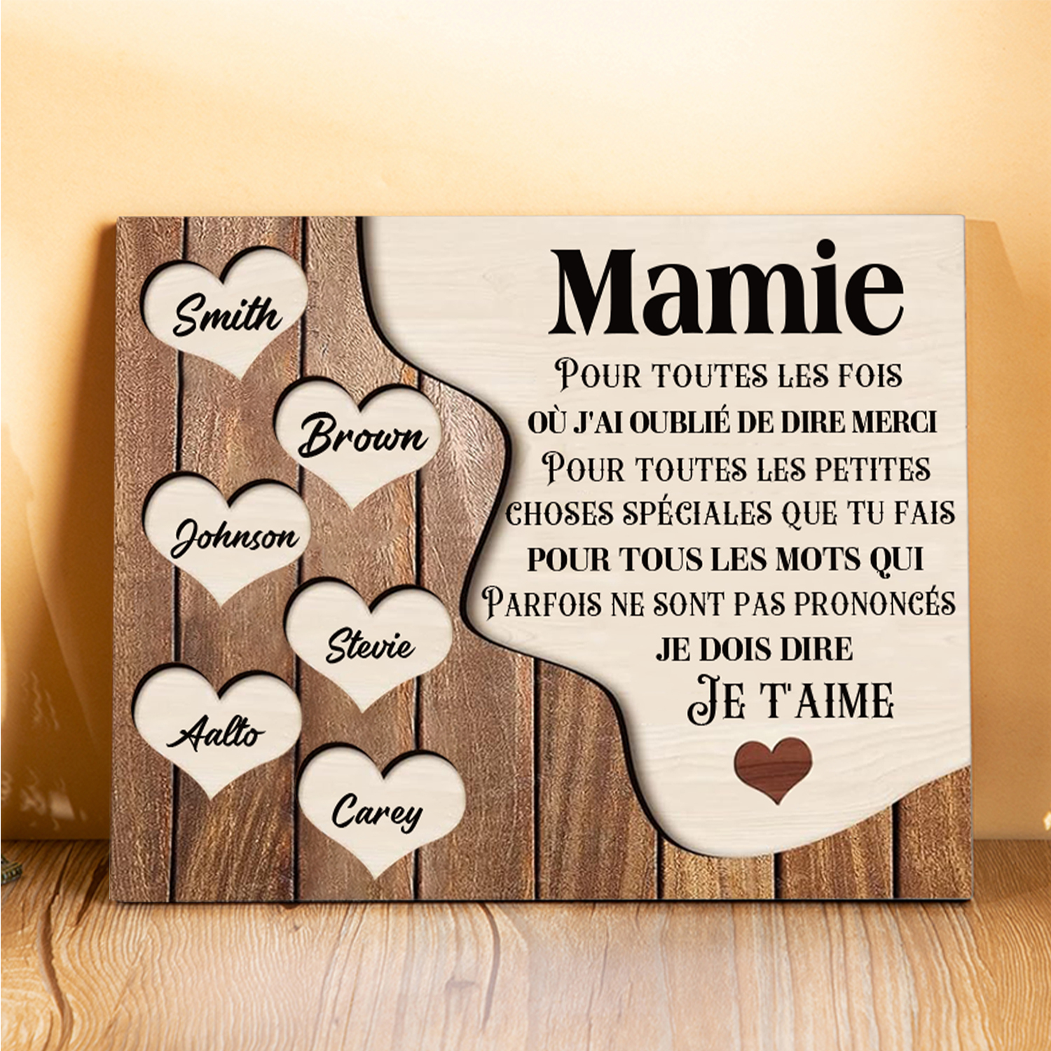 À ma Maman/Mamie - Cadre en Bois 6 Prénoms Personnalisés avec Texte Cadeau pour Famille