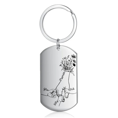 À Ma Maman/Mamie - Porte-Clés la Main dans la Main 2-7 Noms Personnalisés