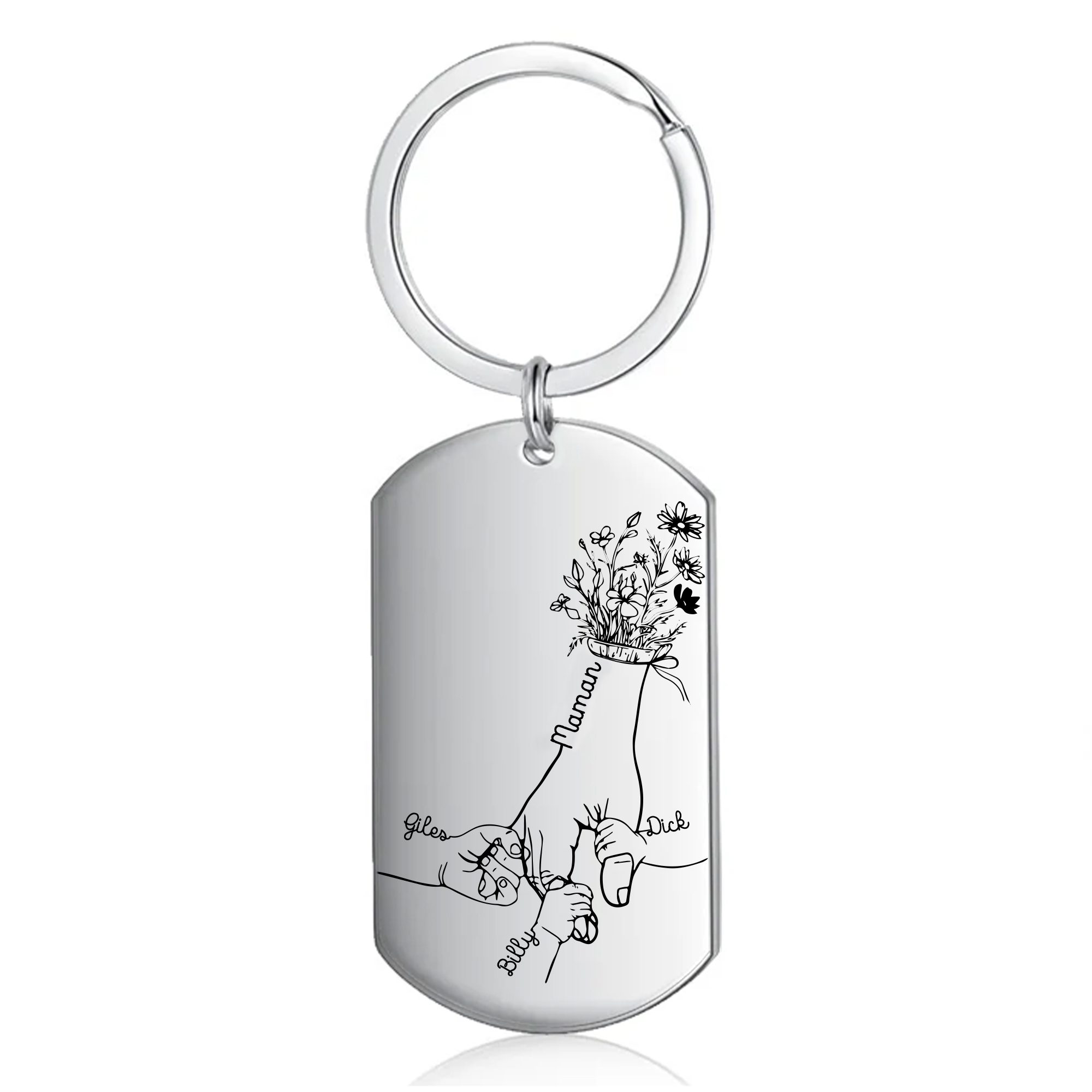 À Ma Maman - Porte-Clés la Main dans la Main 4 Prénoms Personnalisés