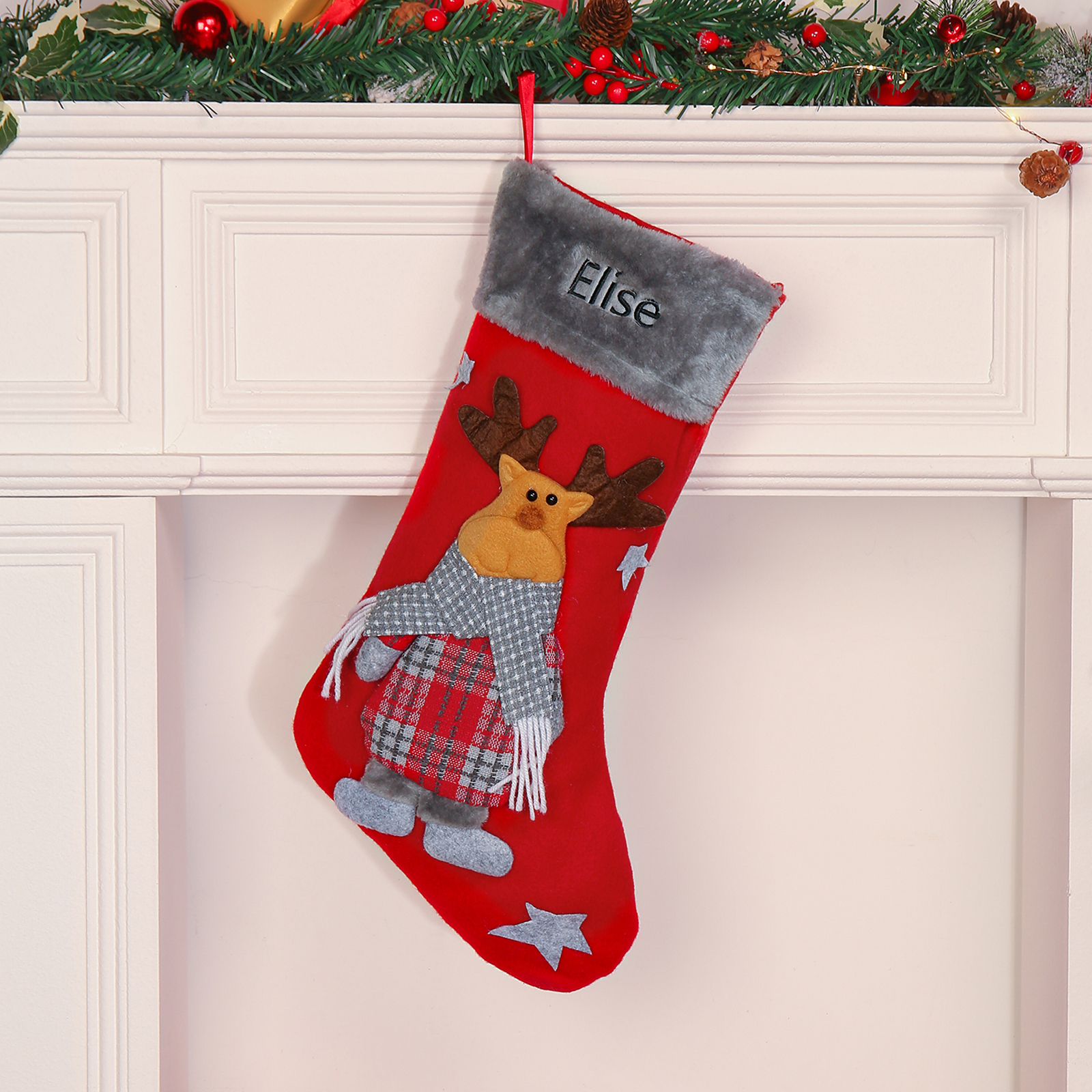 Ornements Chaussette Sac Cabas de Noël 1 Prénom Personnalisé-Jessemade FR