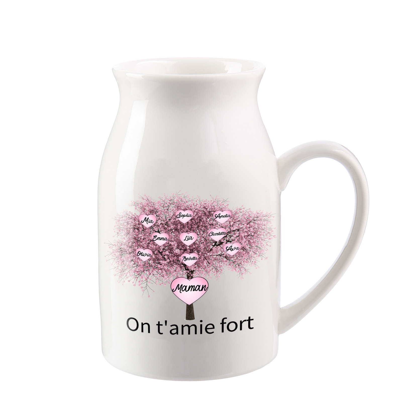Vase à Fleurs Arbre 9 Prénoms Personnalisés avec 2 Textes Décoration de la Maison