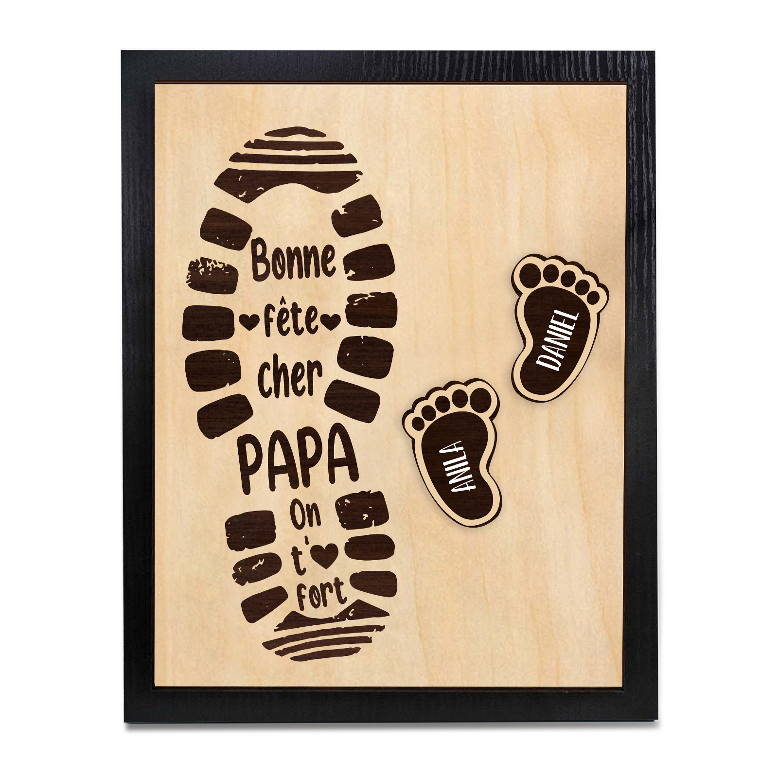 À Mon Papa-Cadre en Bois Pieds Bébé 2 Prénoms Personnalisés