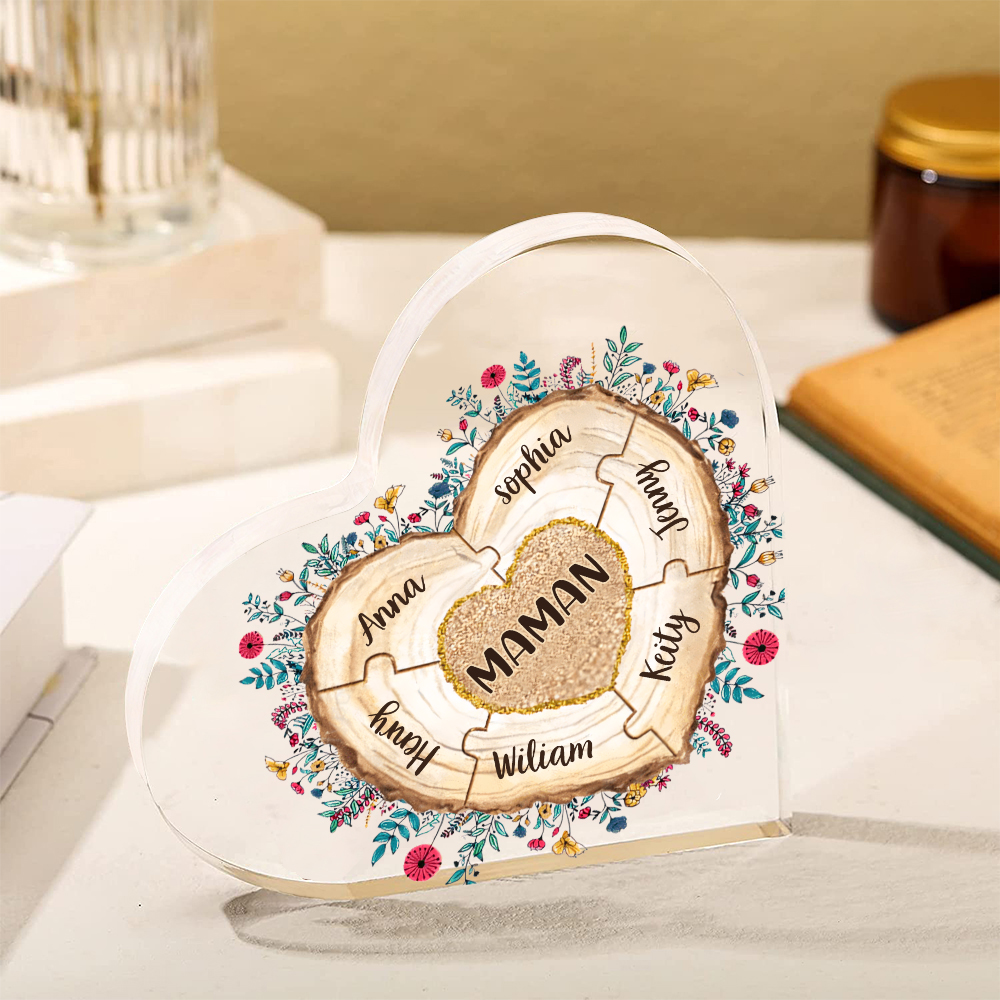 À ma Maman/Mamie - Plaque Acrylique Morceaux de coeur 7 Prénoms Personnalisés