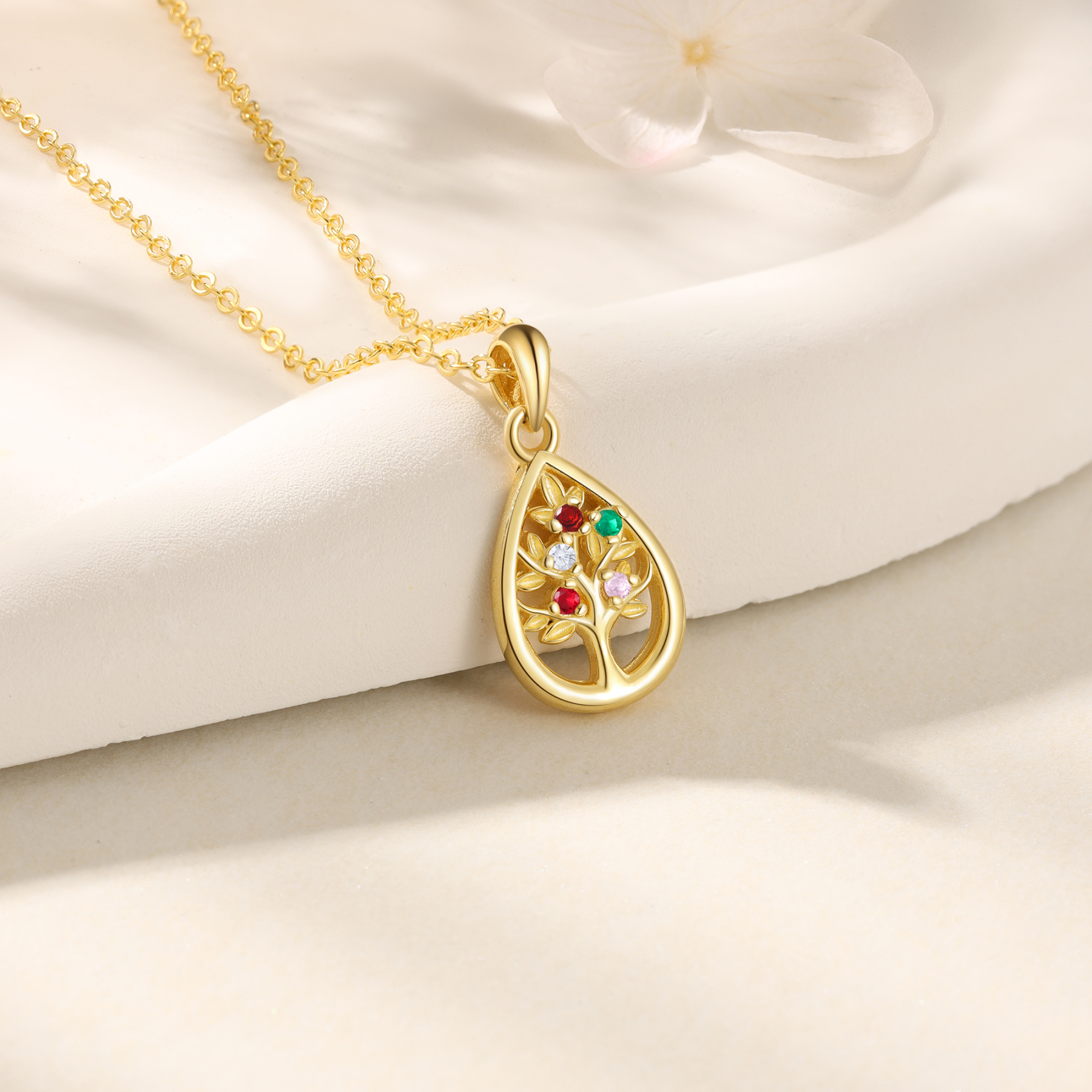 Collier Pendentif Arbre de vie 5 Pierres De Naissance Personnalisés Collier Arbre généalogique 