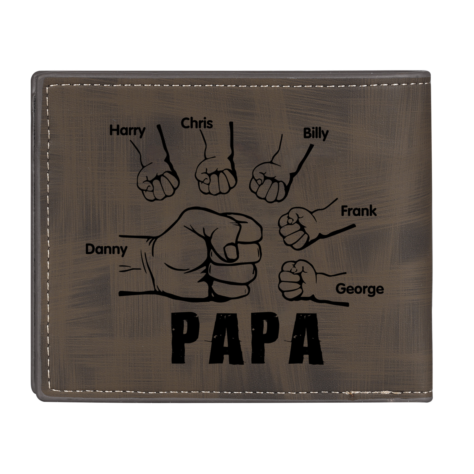 À mon Papa - Portefeuille Poings 6 Prénoms Personnalisés avec Photo Classique Homme Porte-Monnaie Carte