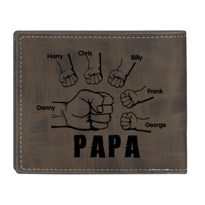 À mon Papa - Portefeuille Poings 6 Prénoms Personnalisés avec Photo Classique Homme Porte-Monnaie Carte