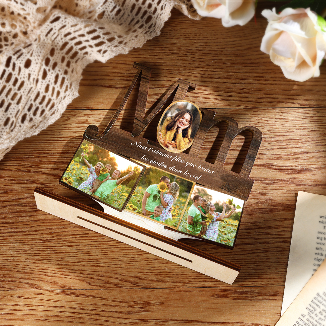 Décoration en bois 1 Texte et 4 Photos Personnalisés Ornement pour Maman