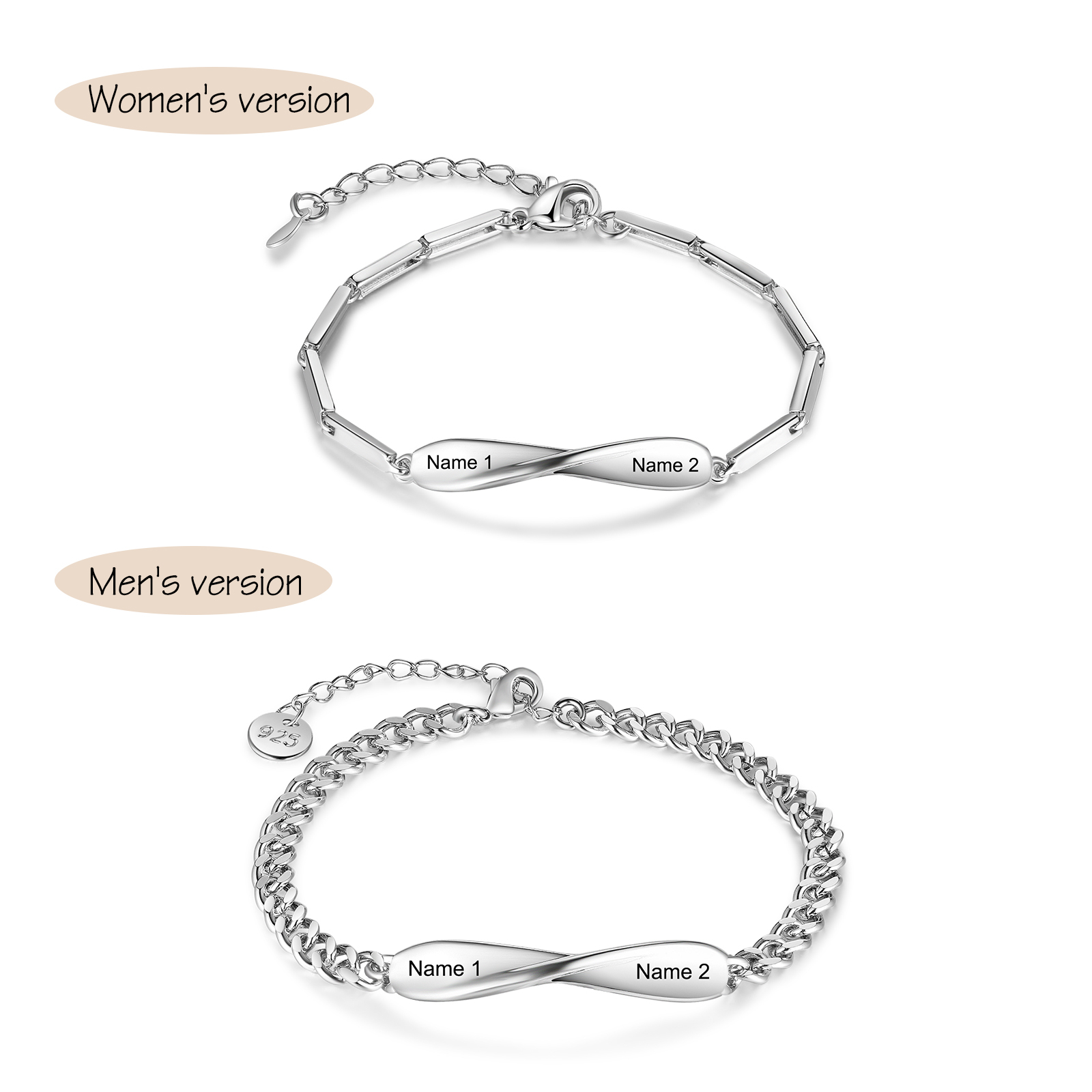 Bracelet couple 2PCS avec 2 Prénoms Personnalisé bracelet en commun