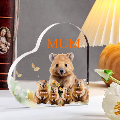 À ma Maman/Mamie - Plaque Acrylique en Forme de Cœur 4 Prénoms Personnalisés avec 1 Texte