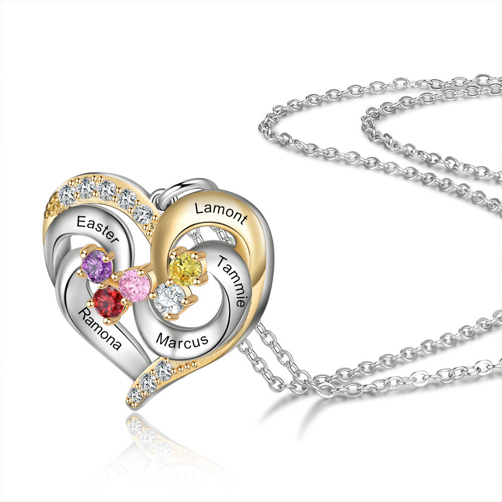 Collier Prénom cœur Argent 925 5 Prénom 5 pierre de naissance