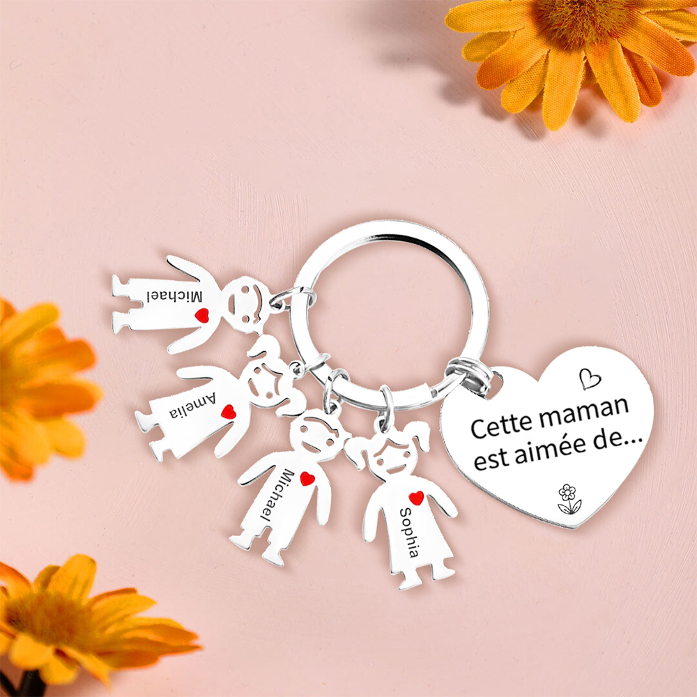 À Ma Maman - Porte-Clés 4 Prénoms Personnalisés Avec Breloques Enfants