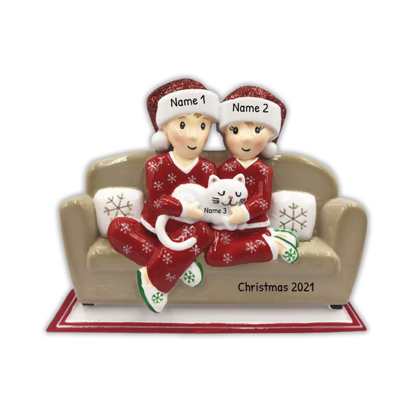 Ornements de Noël Poupée avec chat 3 Prénoms Personnalisés avec texte