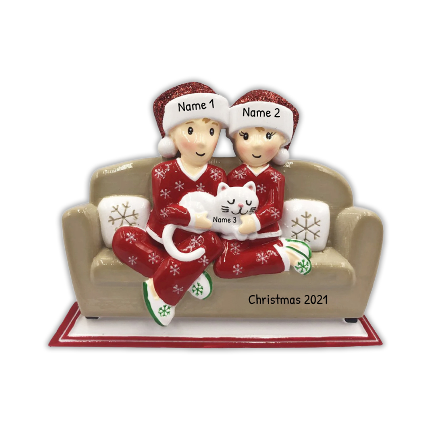Ornements de Noël Poupée avec chat 3 Prénoms Personnalisés avec texte