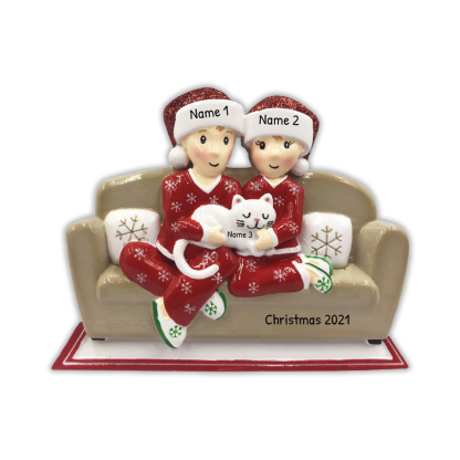 Ornements de Noël Poupée avec chat 3 Prénoms Personnalisés avec texte