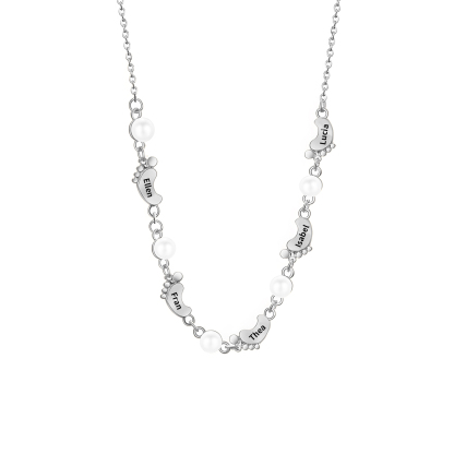Collier Pieds Bébé et Perles 5 Prénoms Personnalisés Collier Femmes