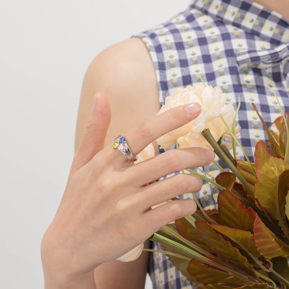 Bague 3 Prénoms avec 3 Pierres de Naissance argent sterling 925