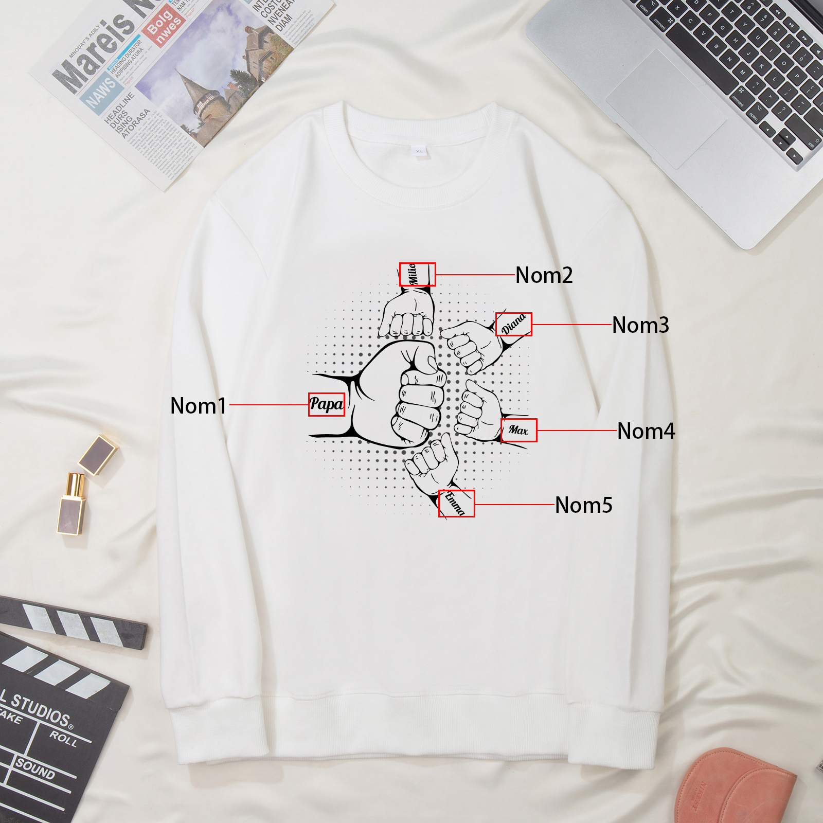 Sweat-Shirt Poings 5 Prénoms Personnalisés