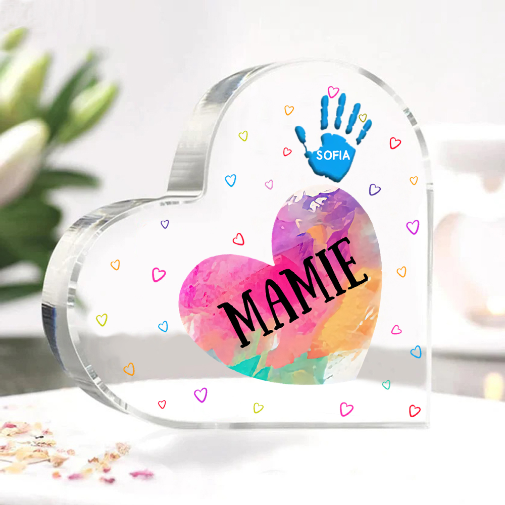À ma Maman/Mamie - Plaque Acrylique Mains et Enfants en Forme de Cœur 2 Prénoms Personnalisés