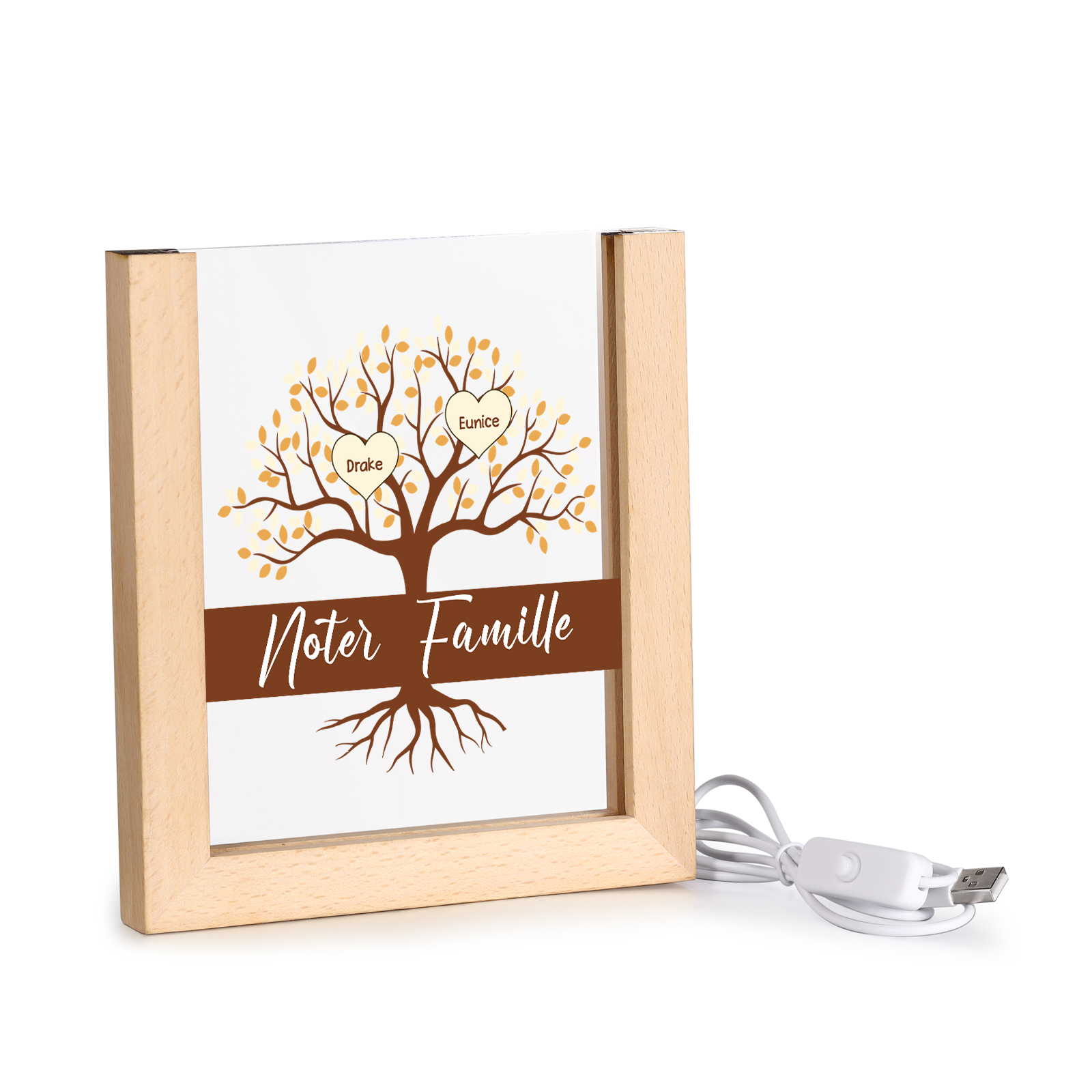 À Maman/Mamie - Lampe de chevet LED Arbre 2 Prénoms Personnalisés avec 1 Texte