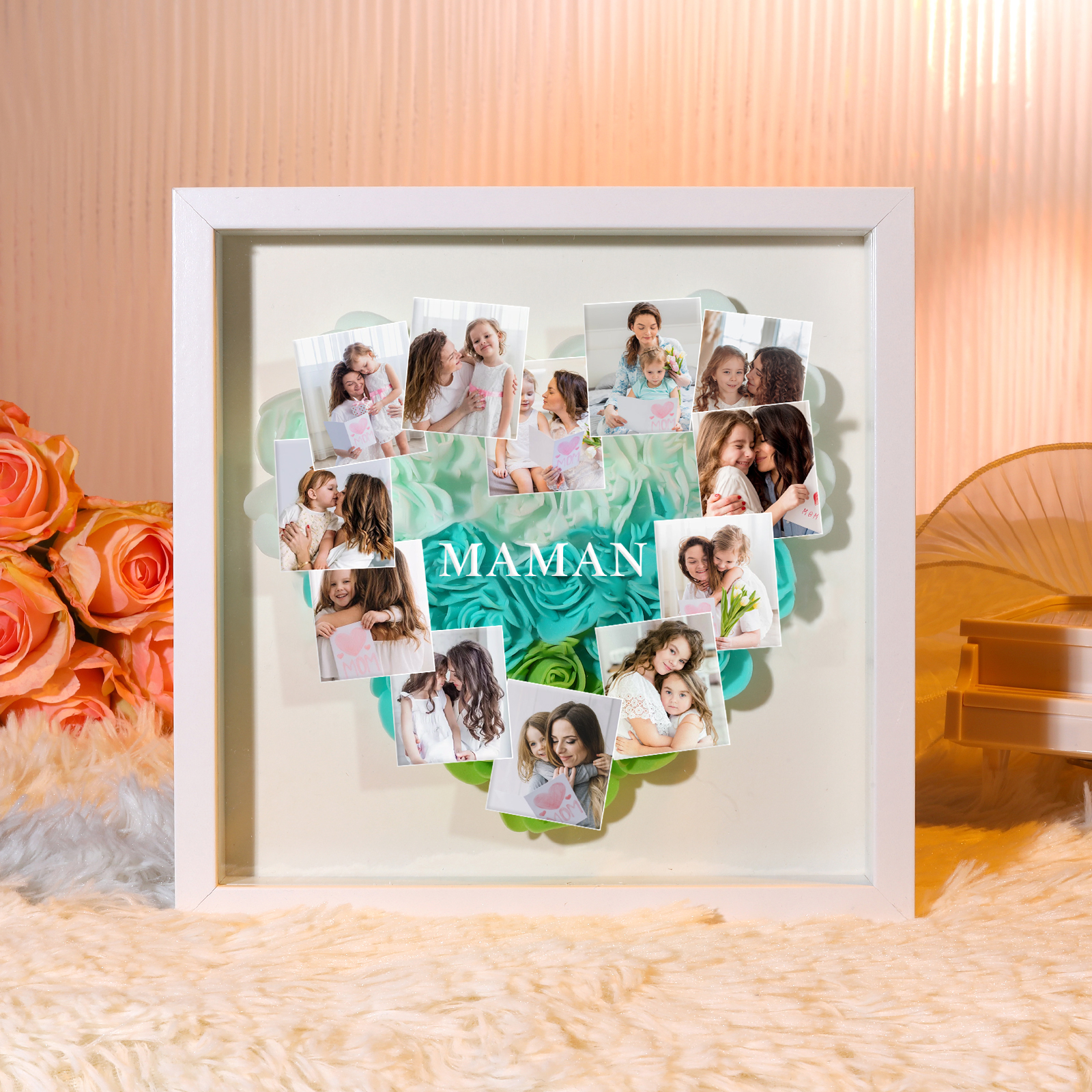 À ma Maman - Cadre Panneau de densité 12 Photos et 1 Texte Personnalisés Ornements Floral pour Famille