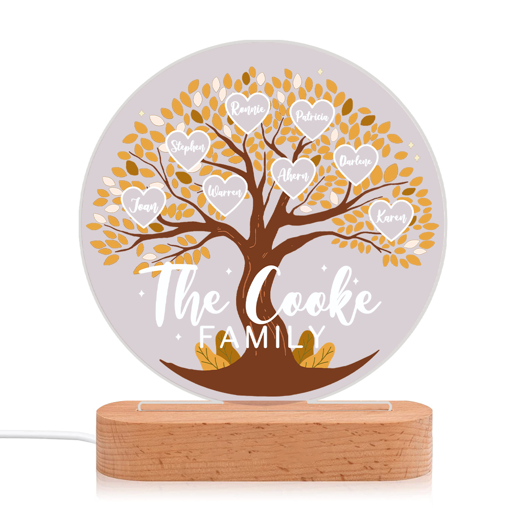 Lampe de chevet Arbre de Vie LED Lumières 8 Prénoms et 1 Texte Personnalisés pour Famille