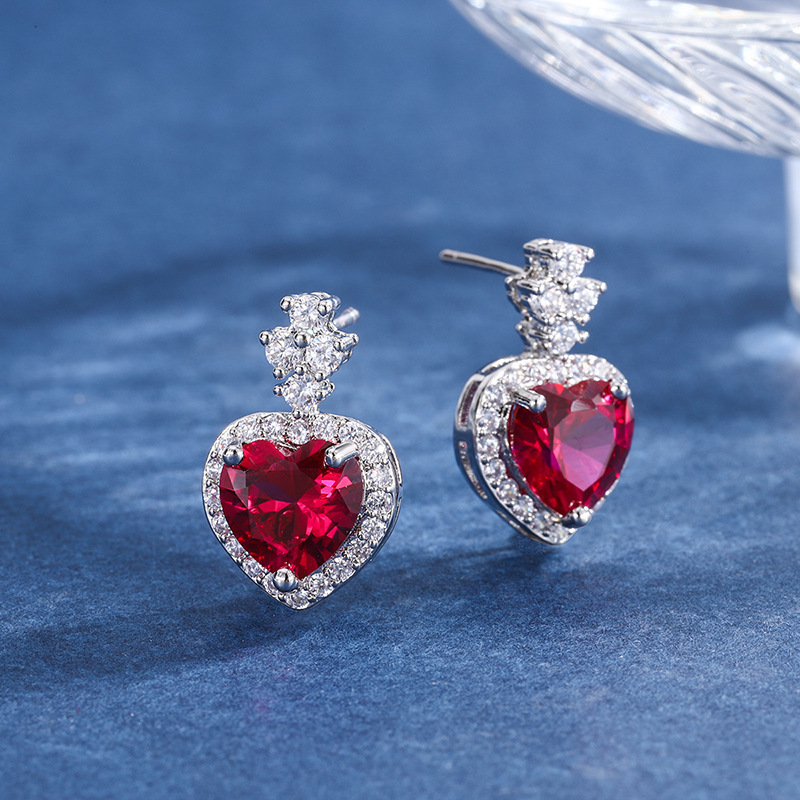 Boucles d'Oreilles Cœur Rouge pour Femmes
