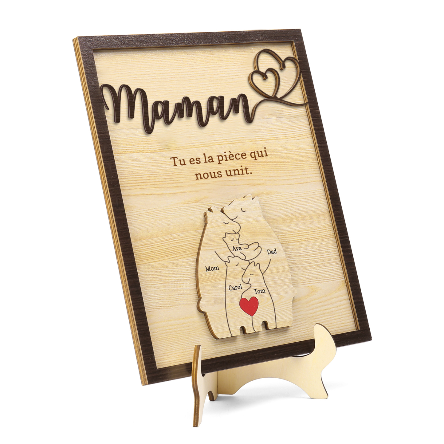 À ma Maman - Décoration en bois Ours 5 Prénoms Personnalisés Ornement pour Famille