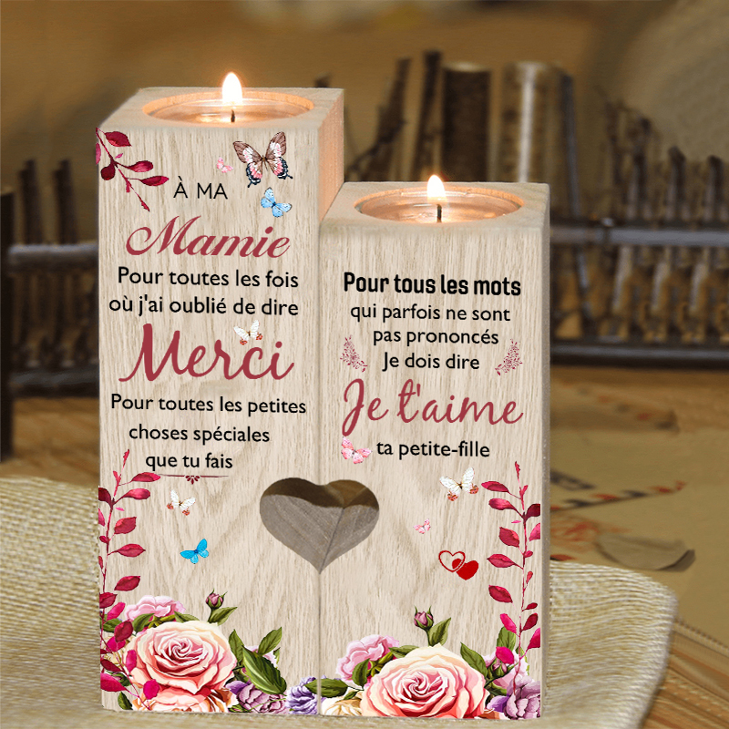 À Ma Mamie - Bougeoir en Bois sans bougie cadeau de Petite-Fille pour Mamie