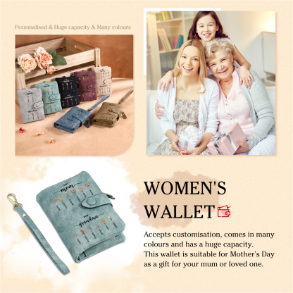 Portefeuille Fleur de naissance 2-12 Prénoms Personnalisés Porte-Monnaie Carte pour Femmes