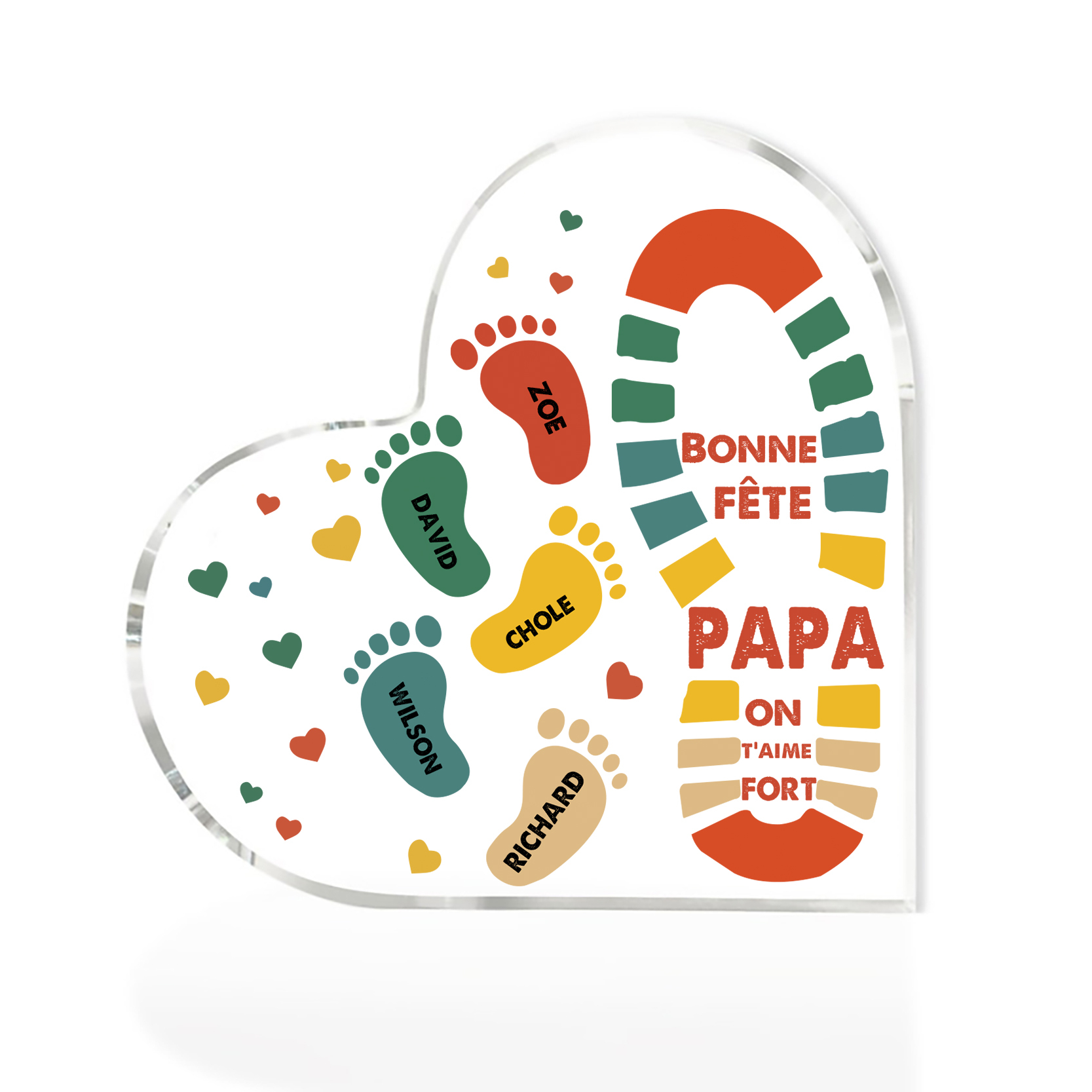À mon Papa - Plaque Acrylique en Forme de Cœur Empreintes 5 Prénoms Personnalisés