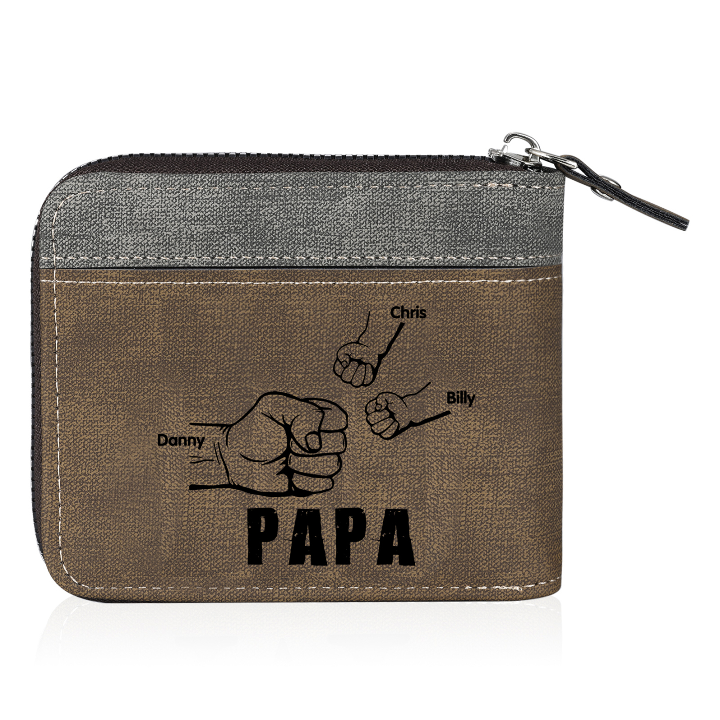 À mon Papa - Portefeuille Poings 3 Prénoms Personnalisés avec Photo Classique Homme Porte-Monnaie Carte