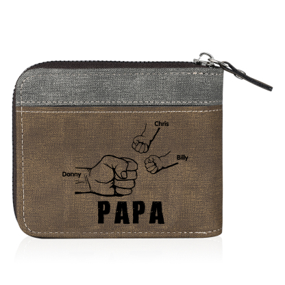 À mon Papa - Portefeuille Poings 3 Prénoms Personnalisés avec Photo Classique Homme Porte-Monnaie Carte