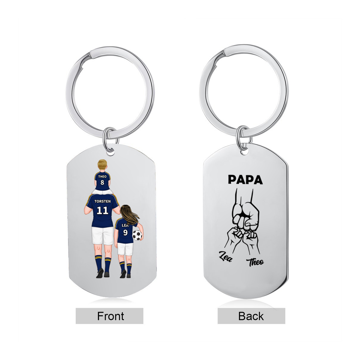 À mon Papa - Porte-Clés Famille du Football 2-4 Prénoms Personnalisés pour Famille | Jessemade