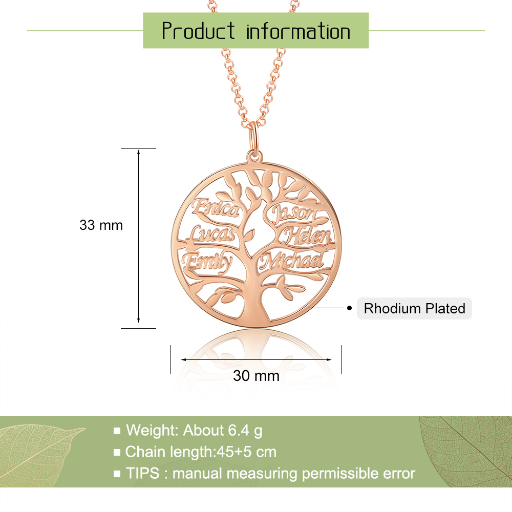 Collier Argent Arbre de vie Arbre généalogique 6 prenoms