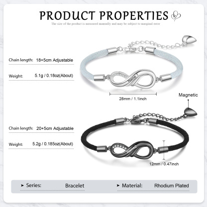 2PCS Bracelet Infini magnétique 2 Prénoms Personnalisés pour Couple