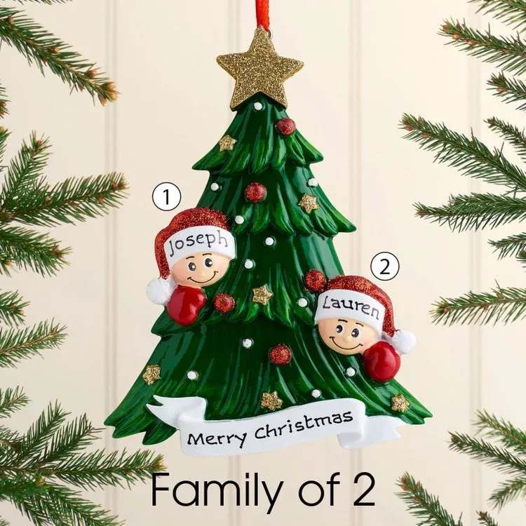 Décoration Sapin Noël Poupées avec Sapin de Noël 2 Prénoms Personnalisés avec texte