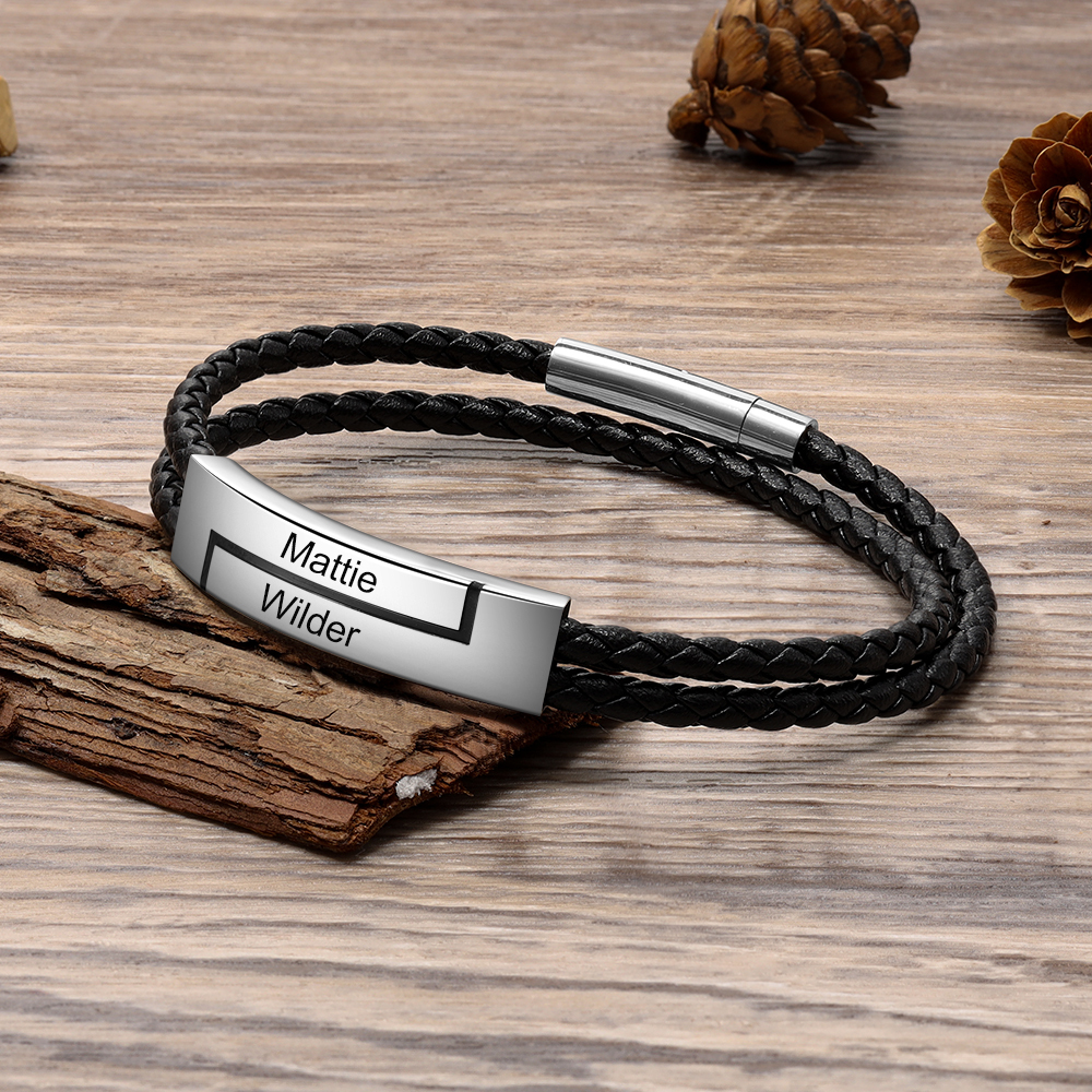 Bracelet Homme en cuir 2 Prénoms Personnalisé Bracelet Prénom｜Jessemade