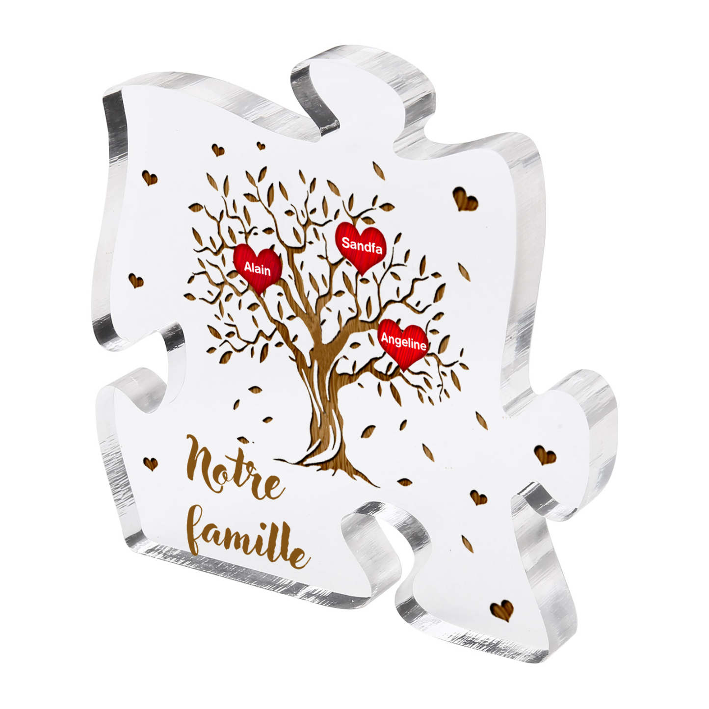 Plaque Acrylique en forme de Puzzle Arbre de Vie 3 Prénoms et Texte Personnalisés